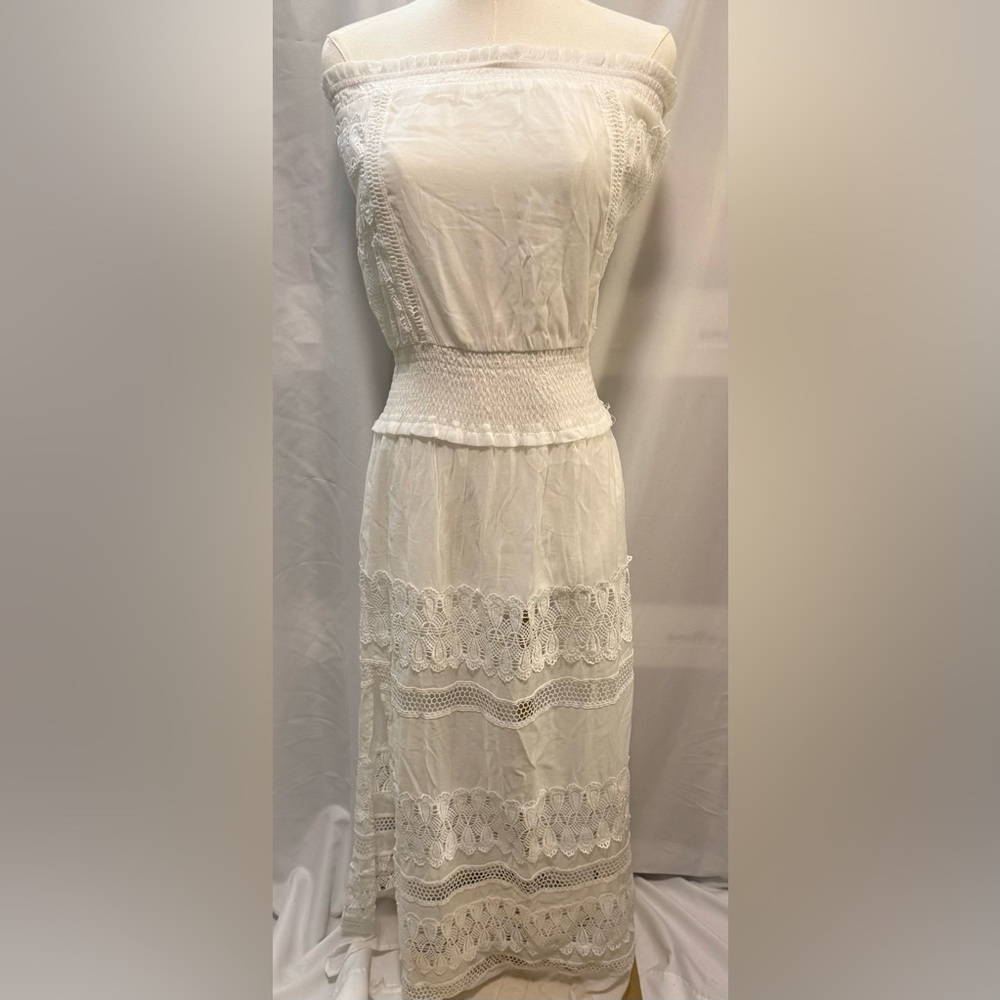 Elan Strapless White Lace Dress